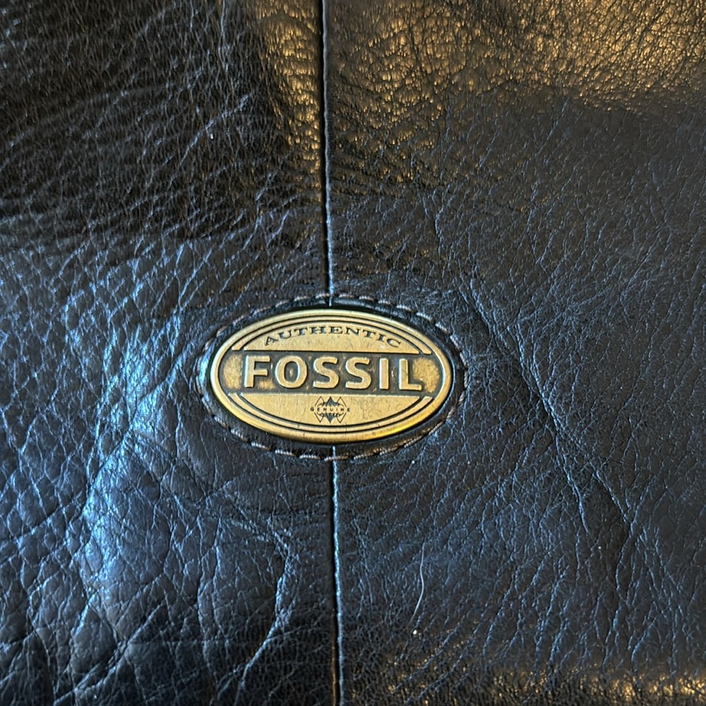 Fossil black leather two way messenger top handle bag beautiful - Picture 7 of 10